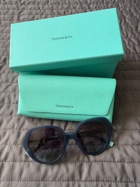 Tiffany & Co. Signature Blue Leather Glasses Case with Box